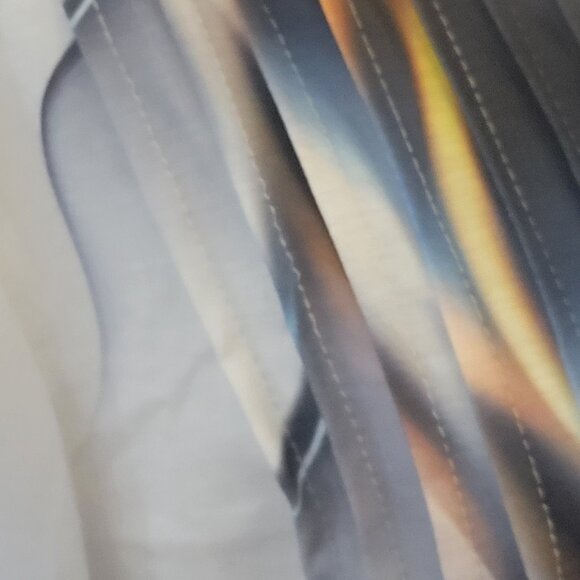 Womens XL White Blue Button Neck Pullover Stretch 3/4 Flair Sleeve Blouse Unworn - Picture 6 of 13